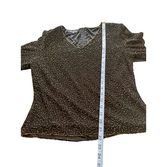 JKara Gold Black Beaded V-Neck Dressy Party Formal Evening Blouse Size Medium - Picture 15 of 15